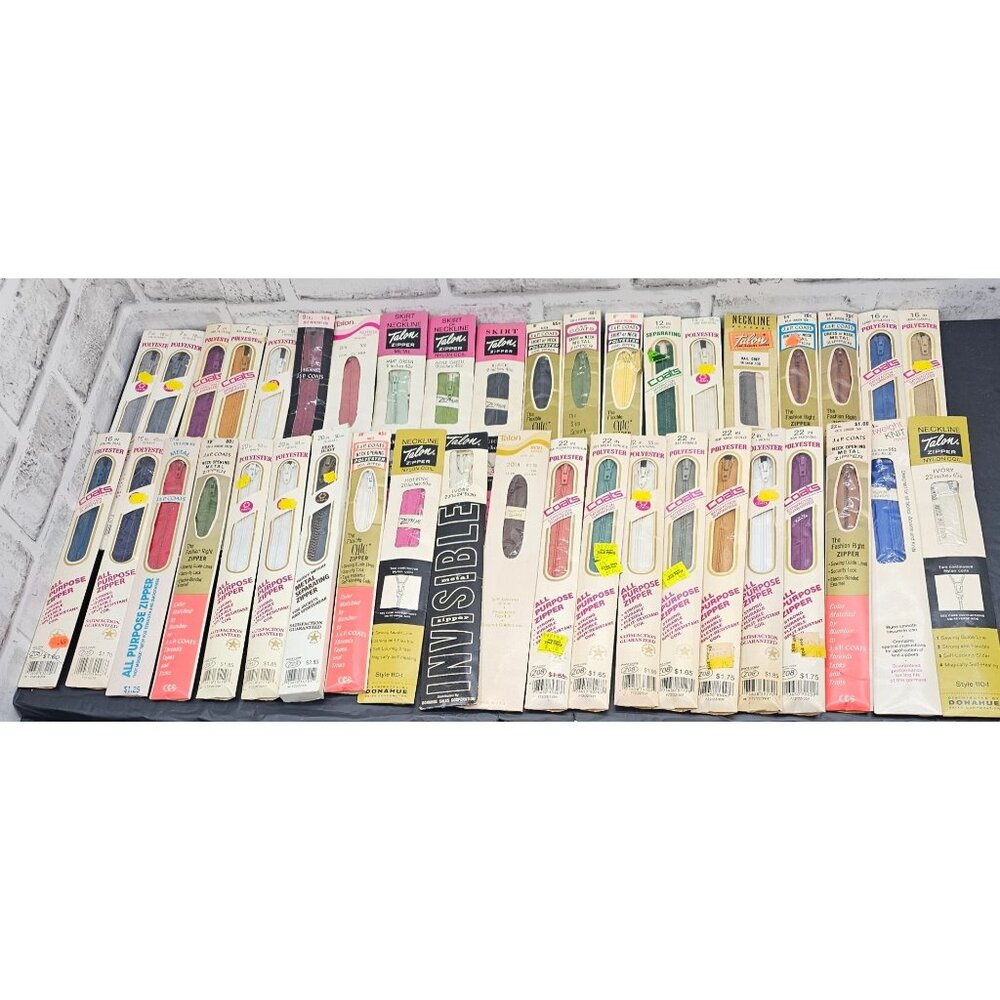 Lot of 41 Vtg Talon J&P Coats Zippers 7–22" NIP Assorted Colors